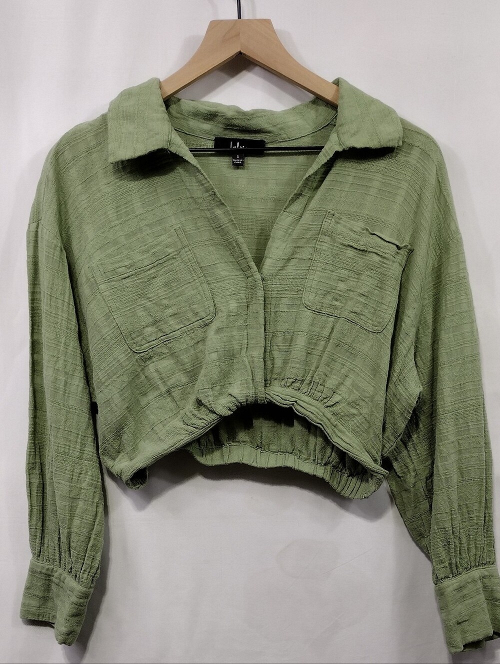 Lulus Cropped Shirt Jacket Womens S Green Boho Retro Minimalist